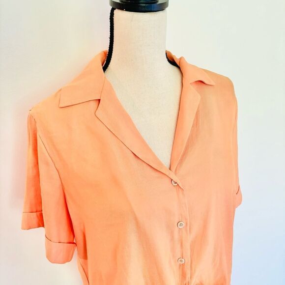 Joie Tie-Front Blouse – Short Sleeve, Button-Up, Orange, Size S - Picture 5 of 8